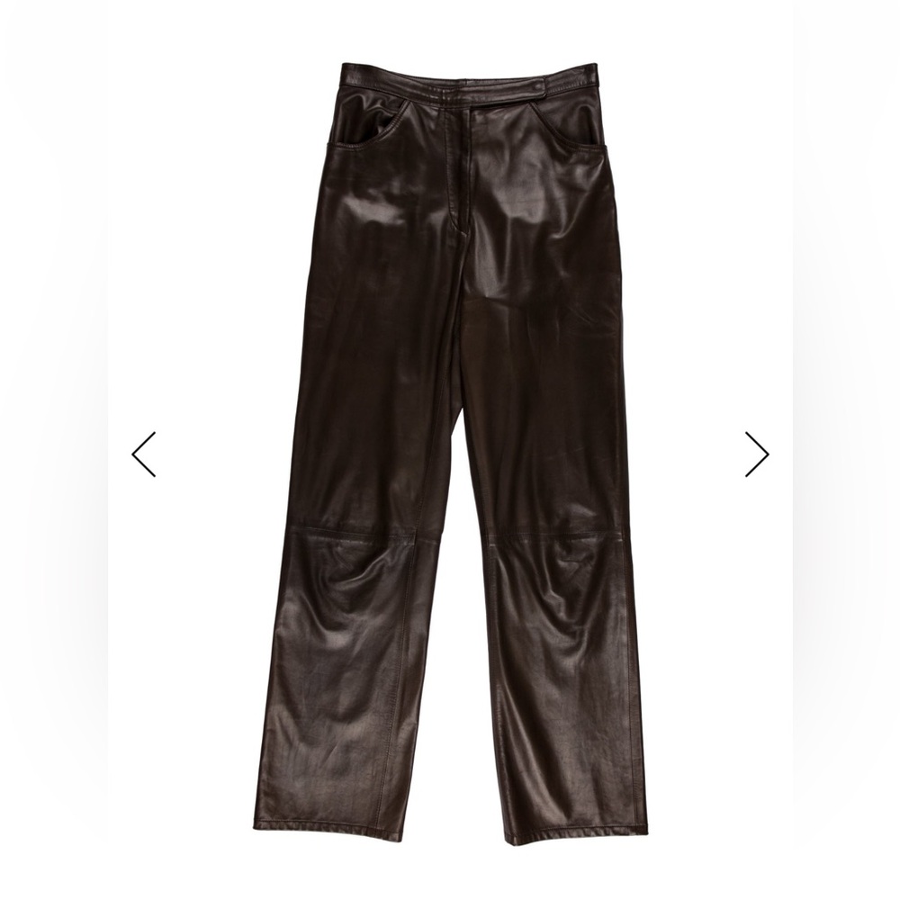 Giorgio Armani Brown Leather Straight Leg Pant